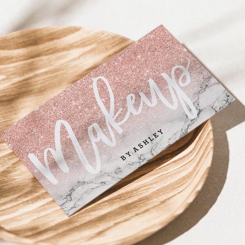Makeup artist typography rose gold glitter marble business card