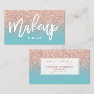 Makeup artist typography rose gold robbin egg blue business card