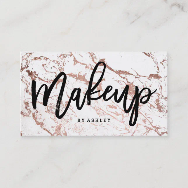 Makeup artist typography rose gold white marble business card | Zazzle