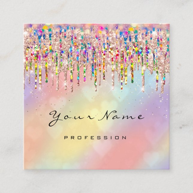 Makeup Artist Unicorn Black Holograph Heart Square Business Card (Front)
