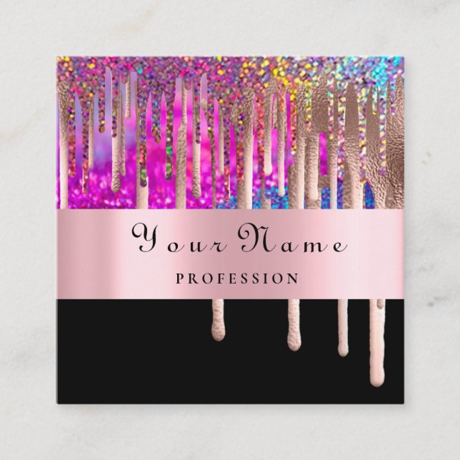 Makeup Artist Unicorn Holograph Drips Nails Artist Square Business Card (Front)