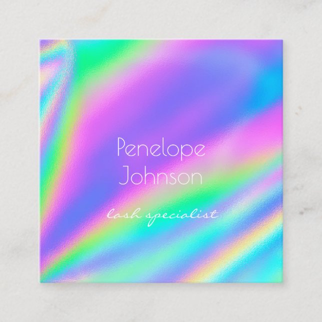 Makeup Artist Unicorn Holographic Square Business Card (Front)