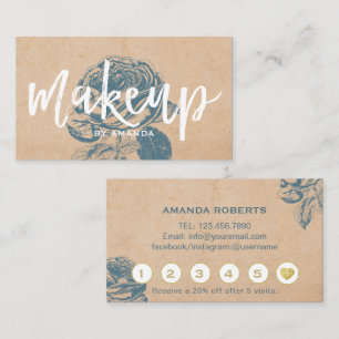 Makeup Artist Vintage Blue Rose Salon Loyalty Card