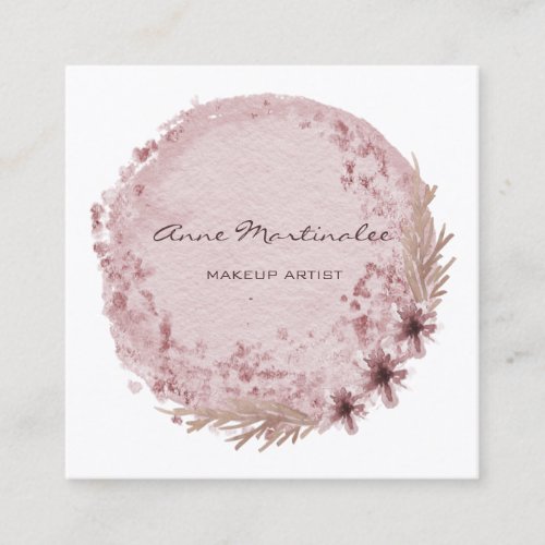Makeup Artist Watercolor Boho Round Floral Square Business Card
