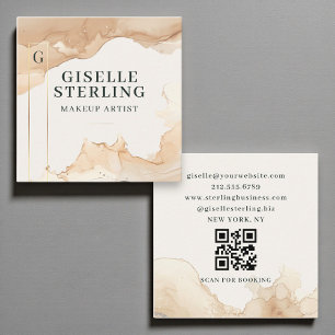 Makeup Artist Watercolor QR Code Beige Gold Foil  Square Business Card