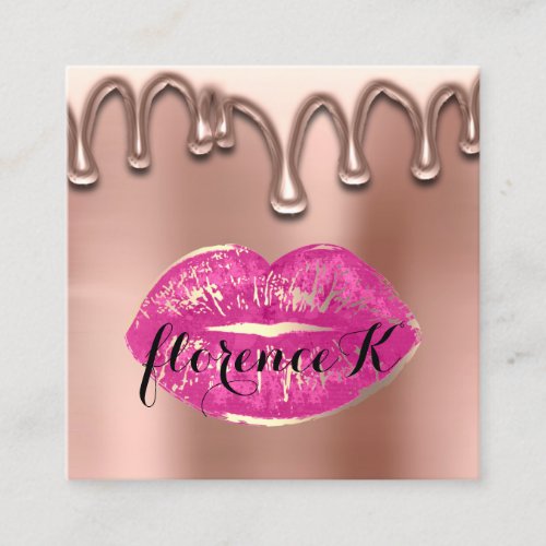 Makeup Artist Wax Brows Lashes Kiss Lips Pink Rose Square Business Card