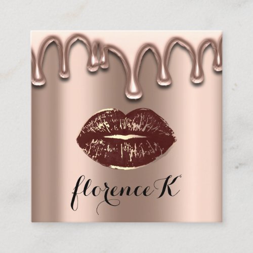 Makeup Artist Wax Brows Lashes Kiss Lips Rose Gold Square Business Card