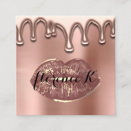 Makeup Artist Wax Brows Lashes Kiss Lips Rose Gold Square Business Card