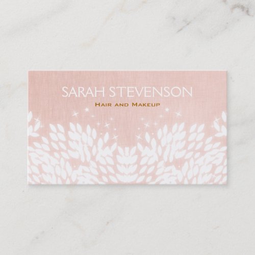 Makeup Artist Whimsical Leaves on Light Pink Salon Business Card