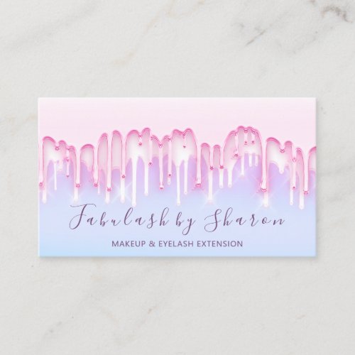 Makeup Artist White Lashes Drips Ombr Pink Blue Business Card