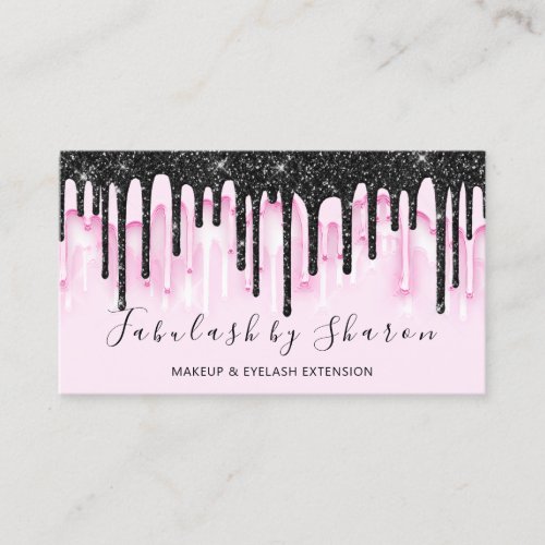 Makeup Artist White Lashes Pink Black Drips Business Card