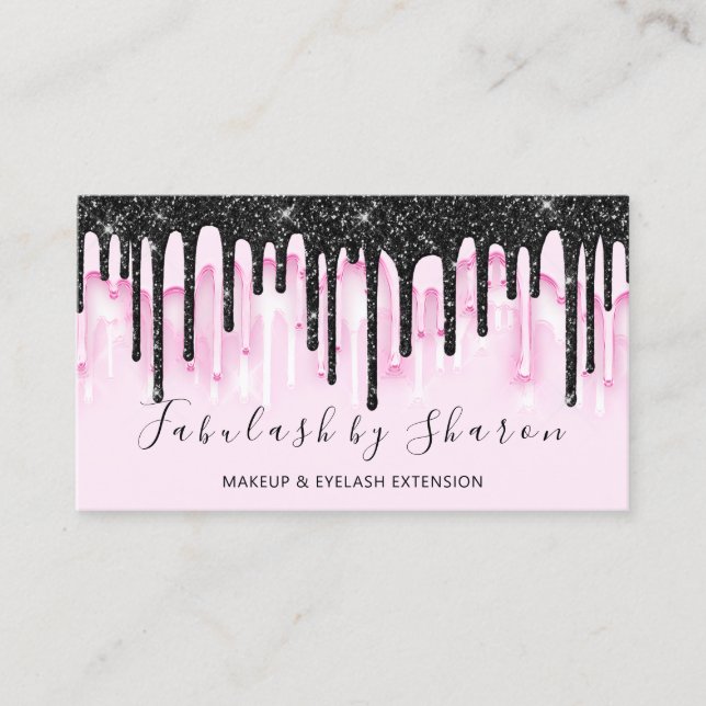 Makeup Artist White Lashes Pink Black Drips Business Card (Front)