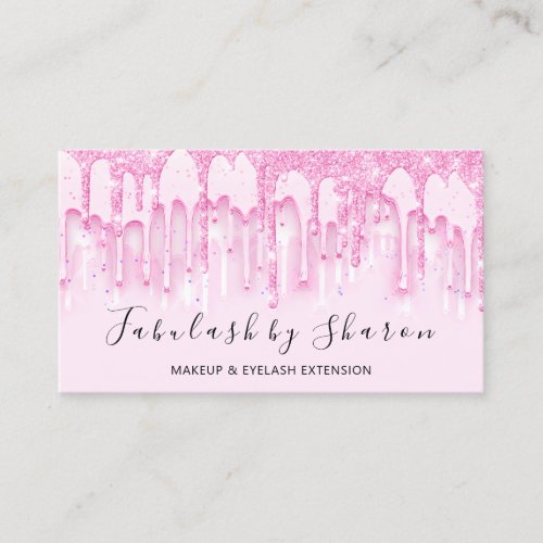 Makeup Artist White Lashes Pink Drips Confetti Business Card