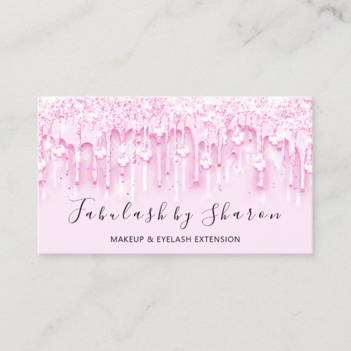 Makeup Artist White Lashes Pink Drips Diamond Business Card
