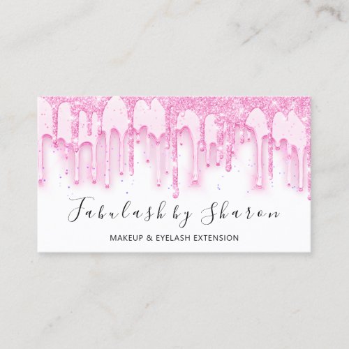 Makeup Artist White Lashes Pink Drips Glitter Business Card