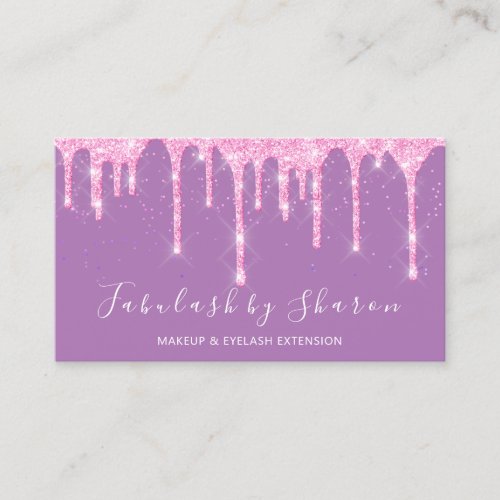 Makeup Artist White Lashes Pink Drips  Purple Business Card