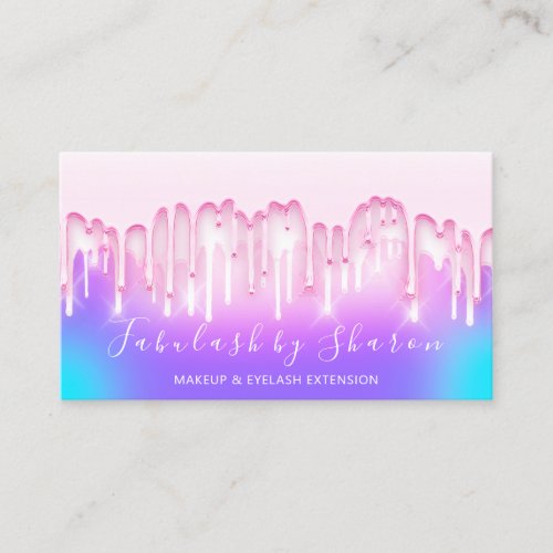 Makeup Artist White Lashes Pink Holograph Business Card