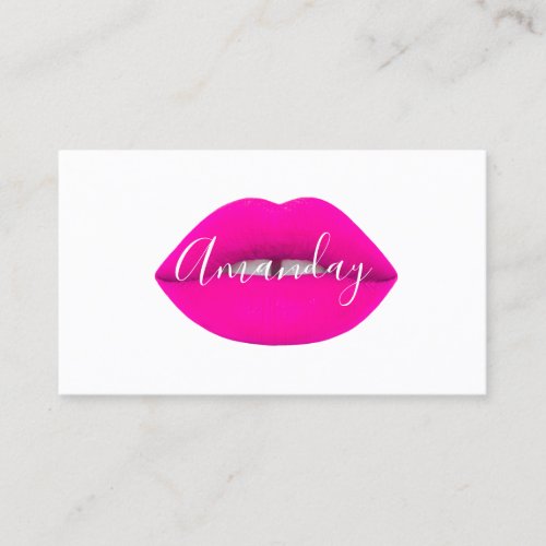 Makeup Artist White Pink Lips Logo QR Code Logo   Business Card