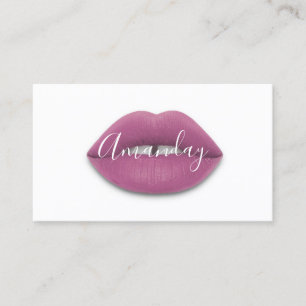 Makeup Artist White Purple Lips Logo QR Code Logo Business Card
