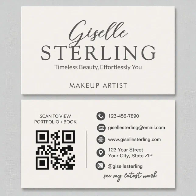 Marked Script Makeup Makeup Artist White Script Modern QR Code Business Card | Zazzle