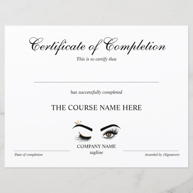 Makeup artist Wink Eye Beauty  Course Completion (Front)