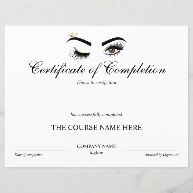 Makeup artist Wink Eye  Certificate of Completion (Front)
