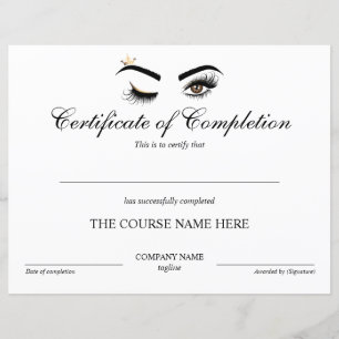 Makeup artist Wink Eye Certificate of Completion