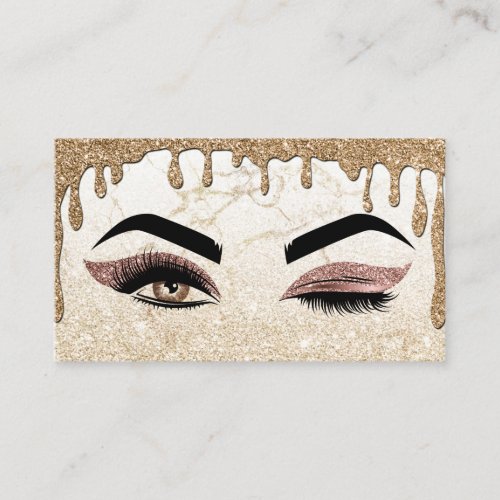 Makeup artist Wink Eye Lashes Dripping Gold marble Business Card