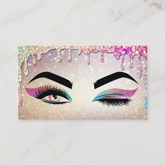 Makeup artist Wink Eye Lashes holographic dripping Business Card (Front)