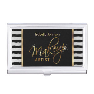 Makeup Artist with Black & White Stripes Business Card Case