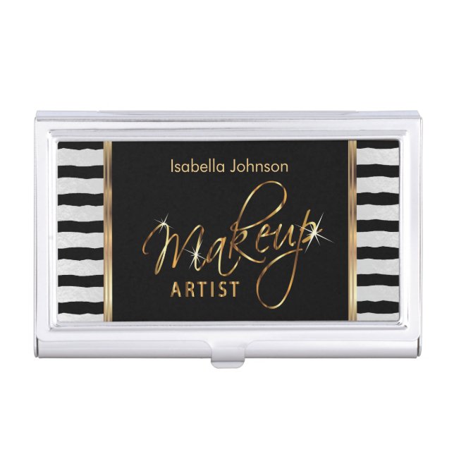 Makeup Artist with Black & White Stripes  Business Card Case (Front)
