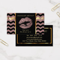 Makeup Artist with Chevron Gold Accents Business Card