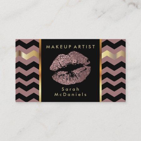 Makeup Artist With Chevron Gold Accents Business Card