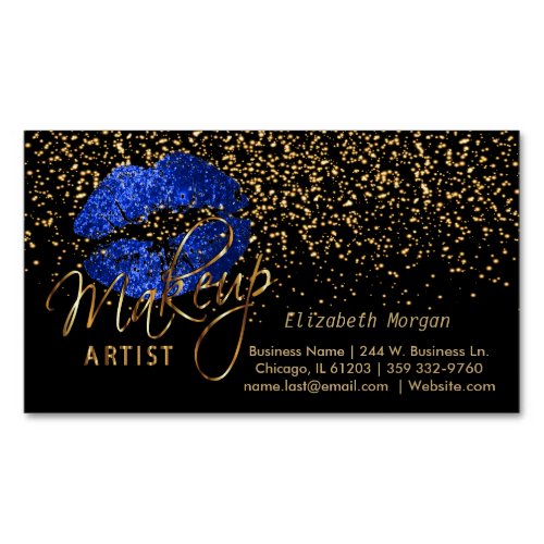 Makeup Artist with Gold Confetti  Blue Lips Business Card Magnet