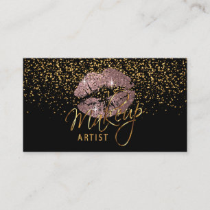 Makeup Artist with Gold Confetti & Dusty Rose Business Card