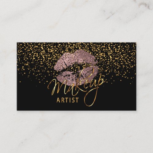 Makeup Artist with Gold Confetti  Dusty Rose Business Card