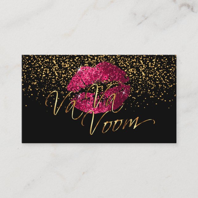 Makeup Artist with Gold Confetti & Hot Pink Lips Business Card (Front)