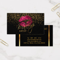 Makeup Artist with Gold Confetti & Hot Pink Lips Business Card