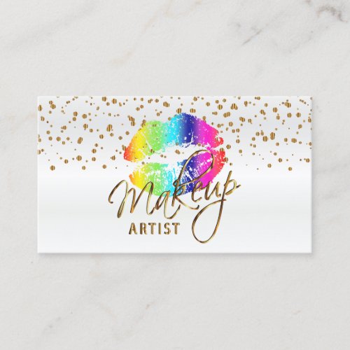 Makeup Artist with Gold Confetti  Rainbow Lips 2 Business Card
