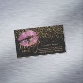 Makeup Artist with Gold Confetti & So Pink Lips Magnetic Business Card (In Situ)
