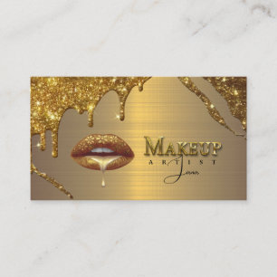 Makeup Artist With Gold Dripping Lips Business Card