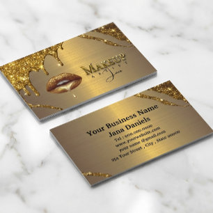 Makeup Artist With Gold Dripping Lips  Business Card