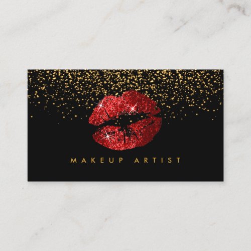 Makeup Artist with Gold  Red Lips Business Card