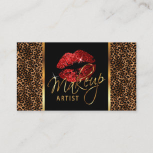 Makeup Artist with Leopard and Red Lips Business Card
