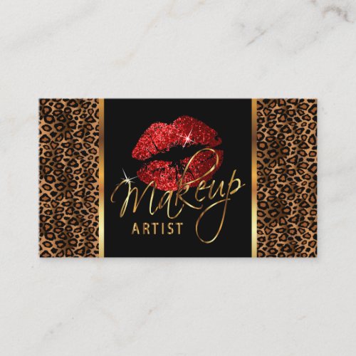 Makeup Artist with Leopard and Red Lips Business Card