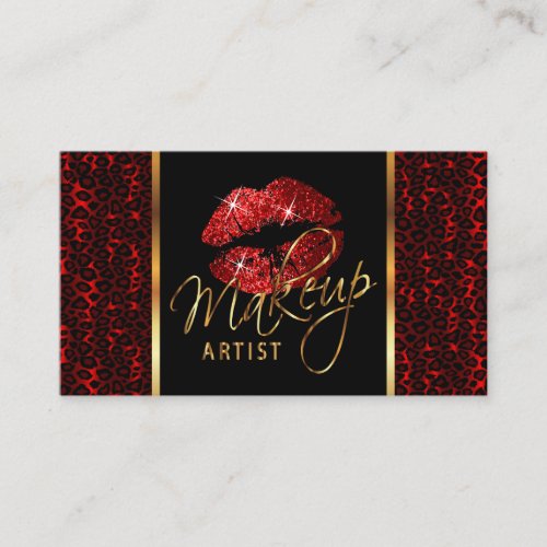 Makeup Artist with Leopard Pattern  Red Lips Appointment Card