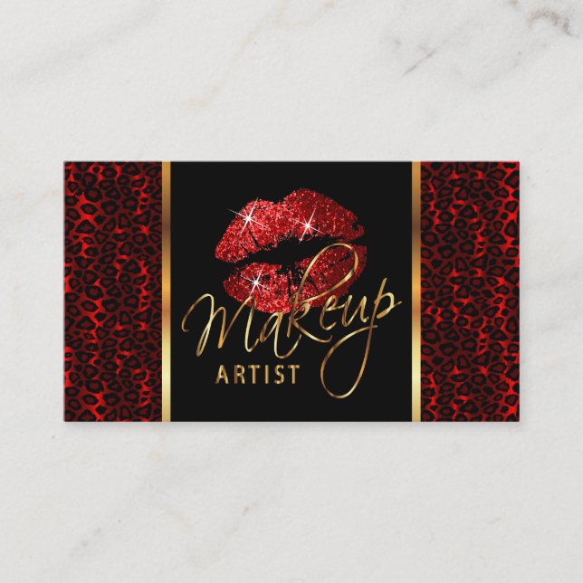Makeup Artist with Leopard Pattern / Red Lips Appointment Card (Front)