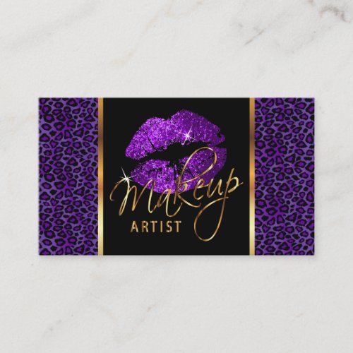 Makeup Artist with Leopard  Purple Lips Business Card