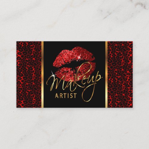 Makeup Artist with Leopard  Red Lips Business Card