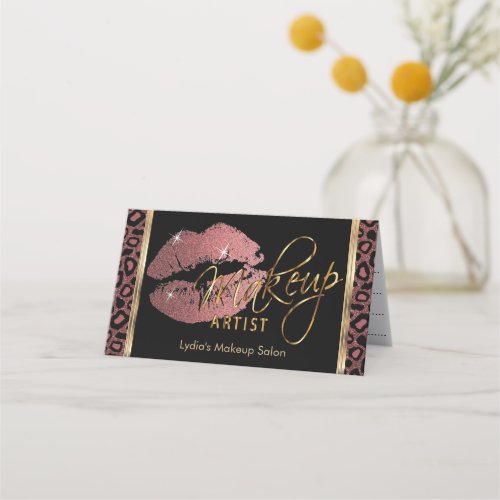 Makeup Artist with Leopard  Rose Gold Lips   Appointment Card